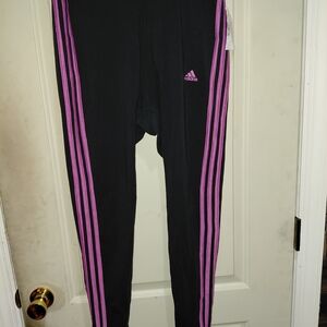Adidas Kids Leggings in Black with Pink Stripes